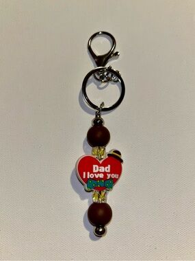 ‘Dad I Love You’ Red Heart w/Bowler Hat & Green Polka Dot Tie Charm Keychain